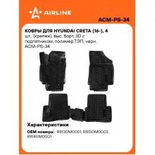 Коврики в машину для Hyundai Creta (16-) 4 шт, с бортиками AIRLINE ACM-PS-34 Коврики в машину для Hyundai Creta (16-) 4 шт, с бортиками AIRLINE ACM-PS-34