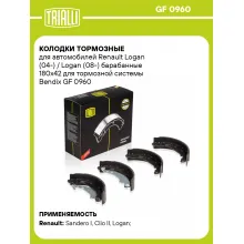 Колодки тормозные для автомобилей Renault Logan (04-) / Logan (08-) барабанные 180х42 для тормозной системы Bendix GF 0960 TRIALLI