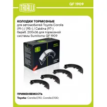 Колодки тормозные для автомобилей Toyota Corolla (91-) / (95-) / Caldina (97-) бараб. 200x36 для тормозной системы Sumitomo GF 1909 TRIALLI