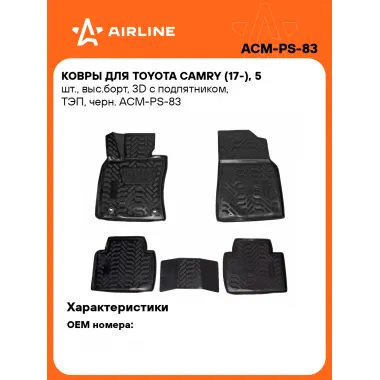 Коврики в машину для Toyota Camry (17-) 5 шт, с бортиками AIRLINE ACM-PS-83