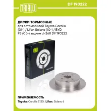Диски тормозные для автомобилей Toyota Corolla (01-) / Lifan Solano (10-) / BYD F3 (05-) задние d=268 DF 190222 TRIALLI