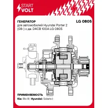 Генератор для Hyundai Porter 2 (08-) с дв. D4CB 100 А LG 0805