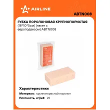 Губка поролоновая крупнопористая (18*10*5см) (пакет с европодвесом) ABTN008 AIRLINE