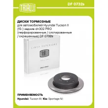 Диски тормозные для автомобилей Hyundai Tucson II (15-) задние d=302 PRO (перфорированные / слотированные / окрашенные) DF 0732s TRIALLI