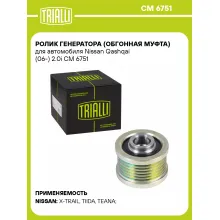 Ролик генератора (обгонная муфта) для автомобиля Nissan Qashqai (06-) 2.0i CM 6751 TRIALLI Ролик генератора (обгонная муфта) для автомобиля Nissan Qashqai (06-) 2.0i CM 6751 TRIALLI