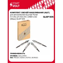 Комплект свечей накаливания (4шт) для автомобилей Hyundai Porter H-1 (96-)/H-100 (93-) D4BH 2.5D (84мм) GLSP 505 StartVolt