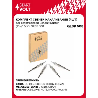 Комплект свечей накаливания (4шт) для автомобилей Renault Duster (10-) 1.5dCi GLSP 508 StartVolt