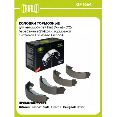 Колодки тормозные для автомобилей Fiat Ducato (02-) барабанные 254x57 с тормозной системой Lockheed GF 1664 TRIALLI