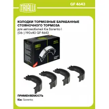 Колодки тормозные барабанные стояночного тормоза для автомобилей Kia Sorento I (06-) 190x40 GF 4643 TRIALLI