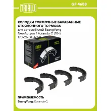 Колодки тормозные барабанные стояночного тормоза для автомобилей SsangYong NewActyon / Korando C (10-) 170x26 GF 4658 TRIALLI