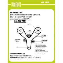 Ремень ГРМ для автомобилей Hyundai Santa Fe (00-) 2.7i (207*32) (HNBR стекловолокно) GB 1914 TRIALLI