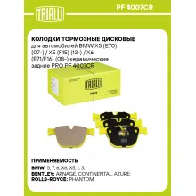 Колодки тормозные дисковые для автомобилей BMW X5 (E70) (07-) / X5 (F15) (13-) / X6 (E71/F16) (08-) керамические задние PRO PF 4007CR TRIALLI