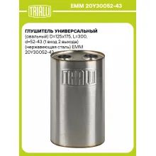 Глушитель универсальный (овальный) D=125x175, L=300, d=52-43 (1 вход 2 выхода) (нержавеющая сталь) EMM 20Y30052-43 TRIALLI