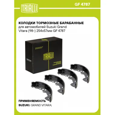 Колодки тормозные барабанные для автомобилей Suzuki Grand Vitara (98-) 254x57мм GF 4787 TRIALLI