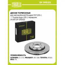 Диски тормозные для автомобилей Peugeot 107 (05-) / Toyota Aygo (05-) передние d=247 DF 095122 TRIALLI Диски тормозные для автомобилей Peugeot 107 (05-) / Toyota Aygo (05-) передние d=247 DF 095122 TRIALLI