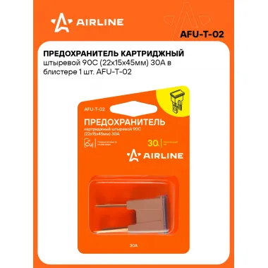 Предохранитель картриджный штыревой 90C (22x15x45мм) 30А в блистере 1 шт. AFU-T-02 AIRLINE
