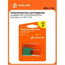 Предохранитель картриджный штыревой 90C (22x15x45мм) 40А в блистере 1 шт. AFU-T-03 AIRLINE Предохранитель картриджный штыревой 90C (22x15x45мм) 40А в блистере 1 шт. AFU-T-03 AIRLINE