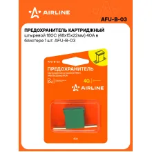 Предохранитель картриджный штыревой 180С (48x15x22мм) 40А в блистере 1 шт. AFU-B-03 AIRLINE Предохранитель картриджный штыревой 180С (48x15x22мм) 40А в блистере 1 шт. AFU-B-03 AIRLINE