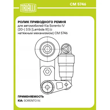 Ролик приводного ремня для автомобилей Kia Sorento IV (20-) 3.5i [Lambda III] (с натяжным механизмом) CM 5746 TRIALLI