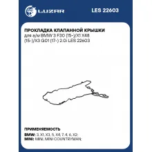 Прокладка клапанной крышки для а/м BMW 3 F30 (15-)/X1 X48 (15-)/X3 G01 (17-) 2.0i LES 22603 LUZAR