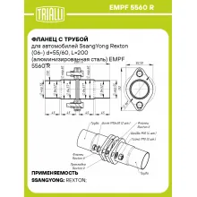 Фланец с трубой для автомобилей SsangYong Rexton (06-) d=55/60, L=200 (алюминизированная сталь) EMPF 5560 R TRIALLI