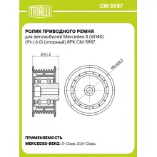 Ролик приводного ремня для автомобилей Mercedes S (W140) (91-) 6.0i (опорный) 8PK CM 5987 TRIALLI