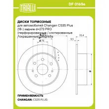 Диски тормозные для автомобилей Changan CS35 Plus (18-) задние d=273 PRO (перфорированные / слотированные / окрашенные) DF 0165s TRIALLI