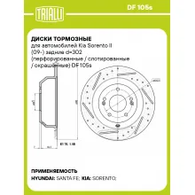 Диски тормозные для автомобилей Kia Sorento II (09-) задние d=302 (перфорированные / слотированные / окрашенные) DF 105s TRIALLI