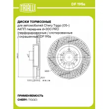 Диски тормозные для автомобилей Chery Tiggo (05-) АКПП передние d=300 PRO (перфорированные / слотированные / окрашенные) DF 195s TRIALLI