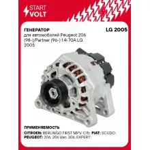 Генератор для автомобилей Peugeot 206 (98-)/Partner (96-) 1.4i 70A LG 2005 StartVolt
