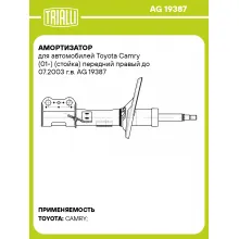 Амортизатор для автомобилей Toyota Camry (01-) (стойка) передний правый до 07.2003 г.в. AG 19387 TRIALLI
