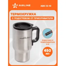 Термокружка (чайник автомобильный) с подогревом, нержавейка/пластик, 450 мл, 12V, 24W ABK-12-10 AIRLINE