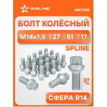 Болт колесный M14x1,5x27x51, сфера R14, spline, дакромет для а/м Mercedes ABLT028 AIRLINE Болт колесный M14x1,5x27x51, сфера R14, spline, дакромет для а/м Mercedes ABLT028 AIRLINE