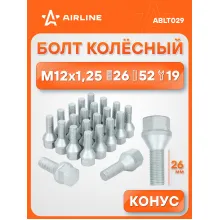 Болт колесный M12x1,25x26x52, конус, ключ 19, дакромет для а/м Peugeot/Citroen ABLT029 AIRLINE Болт колесный M12x1,25x26x52, конус, ключ 19, дакромет для а/м Peugeot/Citroen ABLT029 AIRLINE