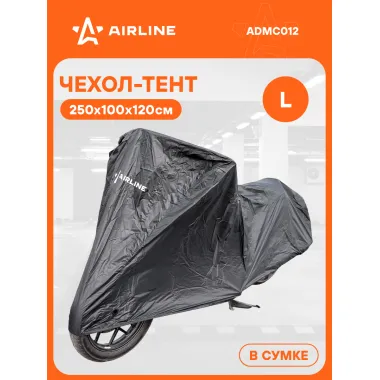 Чехол-тент на мотоцикл защитный L (250х100х120см), люверс под замок, черный ADMC012 AIRLINE