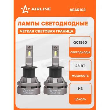 Лампа светодиодная 2 шт PLUS 12/24В, 28 Вт, H3, 6500 К, 5000 Лм AIRLINE AEAR103