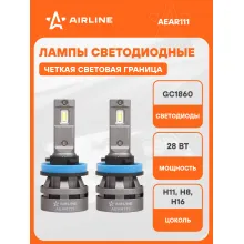 Лампа светодиодная 2 шт PLUS 12/24В, 28 Вт, H11/H8, 6000 К, 5000 Лм AIRLINE AEAR111