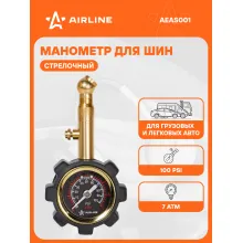 Манометр автомобильный для шин 7 атм, стрелочный, профессиональный AIRLINE AEAS001