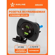 Розетка с USB и вольтметр 12/24 В влагозащищенная встраиваемая, 2 порта USB AIRLINE AEBJ202
