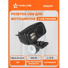 Розетка с USB с вольтметром и термометром 12 В встраиваемая, 2 порта USB AIRLINE AEBJ209