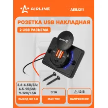 Розетка с USB накладная 12/24 В, 2 порта USB AIRLINE AEBJ211