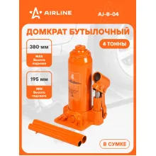 Домкрат автомобильный бутылочный 4 т гидравлический в сумке (Высота подхвата 200 мм, Высота подъема 380 мм) AJ-B-04 Домкрат автомобильный бутылочный 4 т гидравлический в сумке (Высота подхвата 200 мм, Высота подъема 380 мм) AJ-B-04