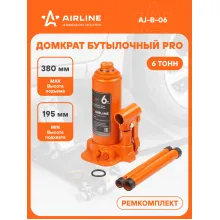 Домкрат автомобильный бутылочный PRO 6 т гидравлический (Высота подхвата 195 мм, Высота подъема 380 мм) AJ-B-06