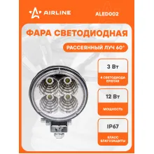 Фара светодиодная круглая, 4 LED рассеянный свет, 83х83х51 мм 12 Вт 12/24 В AIRLINE ALED002