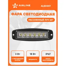 Фара светодиодная прямоугольная врезная, 6 LED рассеянный свет, 185х60х35 мм 18 Вт 12/24 В AIRLINE ALED007