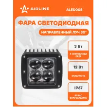 Фара светодиодная квадратная, 4 LED линза 4D, 82х75х75 мм 12 Вт 12/24 В AIRLINE ALED008