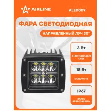 Фара светодиодная квадратная, 6 LED направленный свет, 82х75х75 мм 18 Вт 12/24 В AIRLINE ALED009