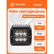 Фара светодиодная квадратная, 6 LED рассеянный свет, 82х75х75 мм 18 Вт 12/24 В AIRLINE ALED010