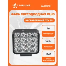 Фара светодиодная квадратная, 16 LED направленный свет, 83х83х22 мм 16 Вт 12/24 В AIRLINE ALED018