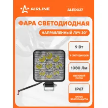 Фара светодиодная квадратная, 9 LED, направленный свет, 9 Вт 12 В AIRLINE ALED027